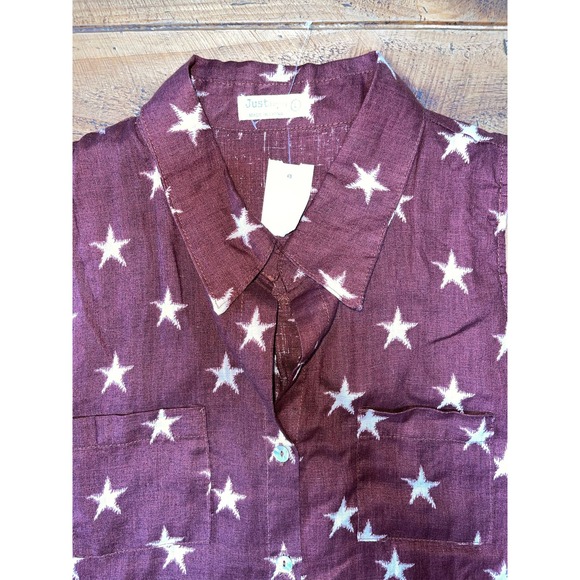 NWT Womens Just Living 100% Linen Dark Red/Brown‎ Star Tank Button Up L - Picture 1 of 8